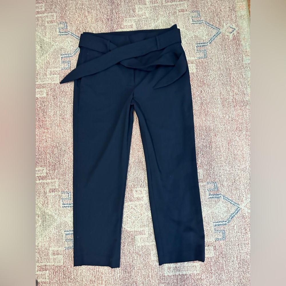 DKNY navy high rise belted straight leg ankle length trousers dress pants 8